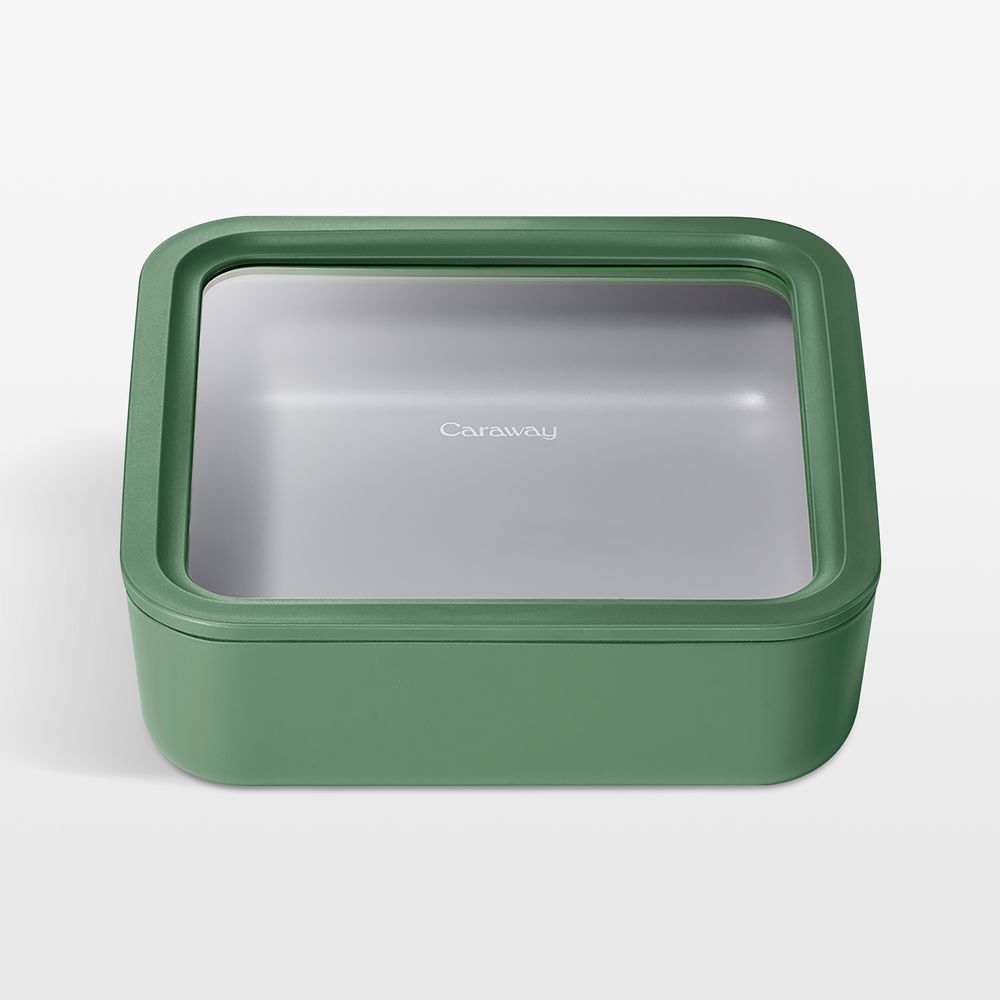 Caraway Sage 10-Cup Square Glass Food Storage Container with Lid