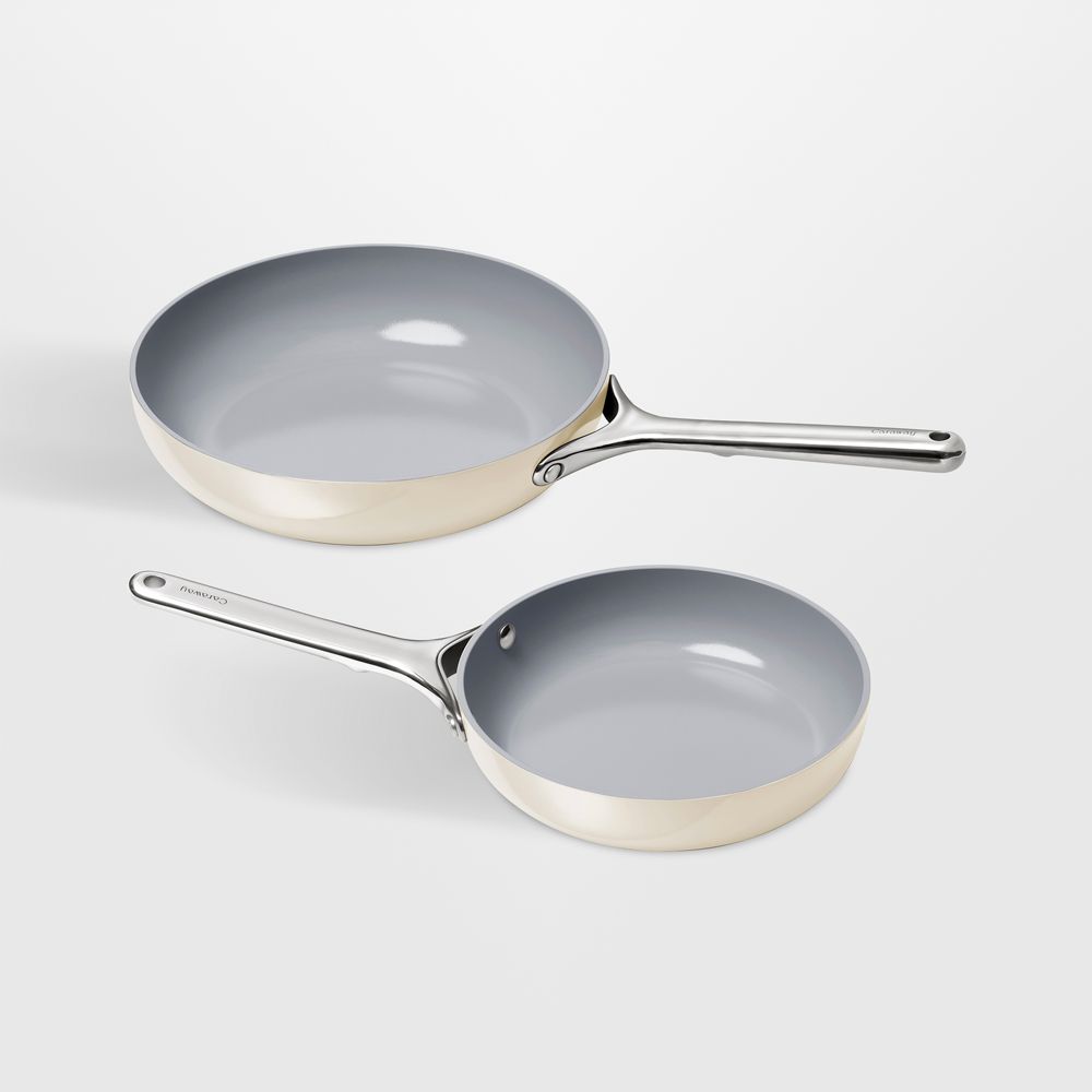 Caraway Cream Ceramic Nonstick 8" and 10.5" Fry Pan Duo