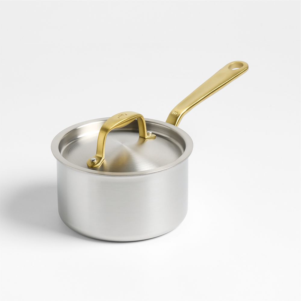 Made In Stainless Clad 2-Qt. Saucepan with Antique Brass Hardware
