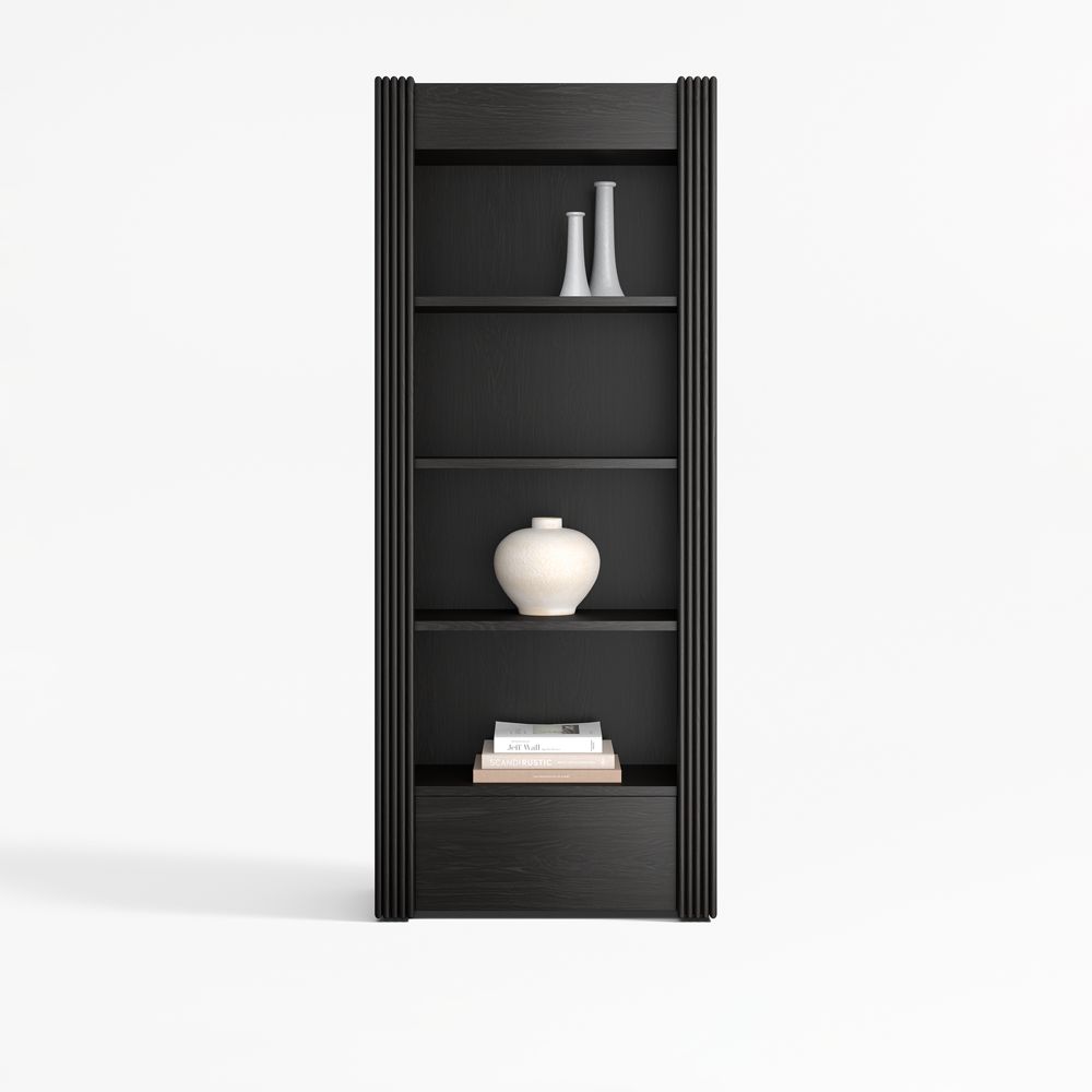 Siena 34" Black Wood 4-Shelf Storage Bookcase with Drawer