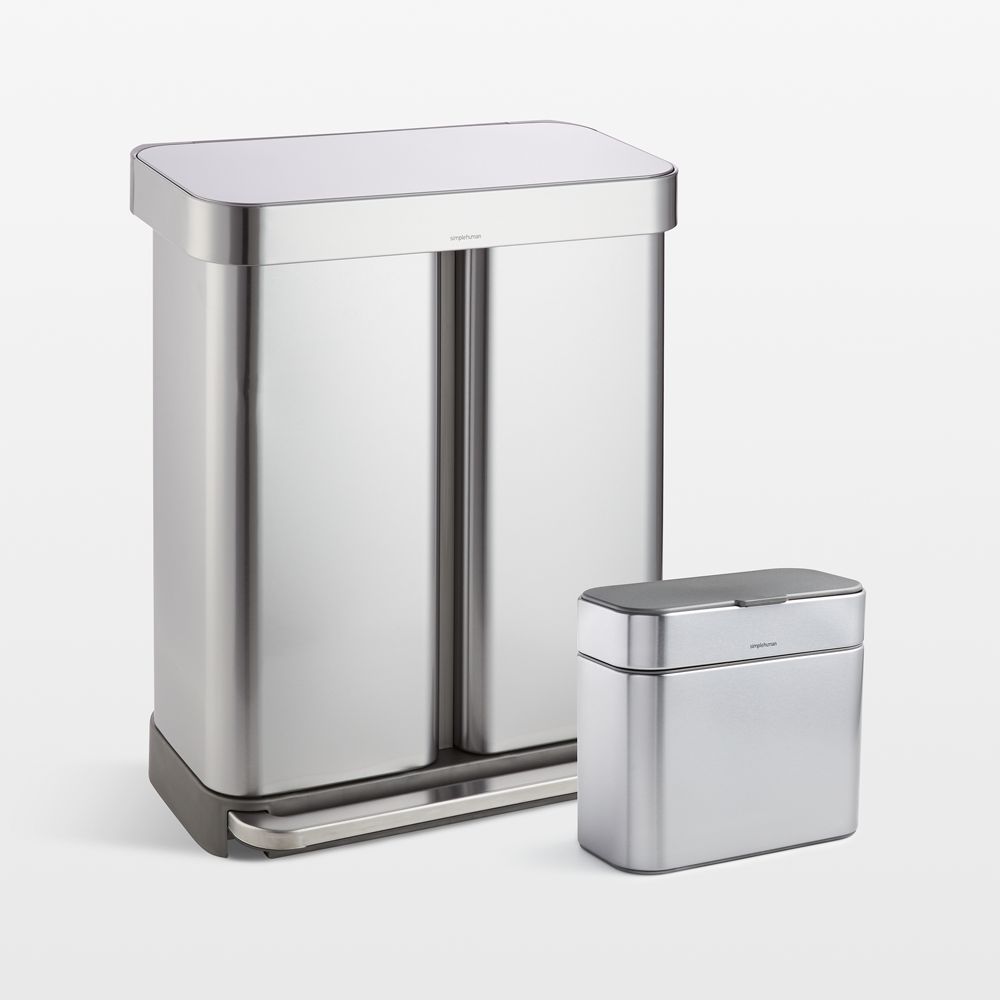 Simplehuman 58 Liter Recycling Kitchen Trash Can with Compost Caddy Attachment, Brushed Stainless Steel