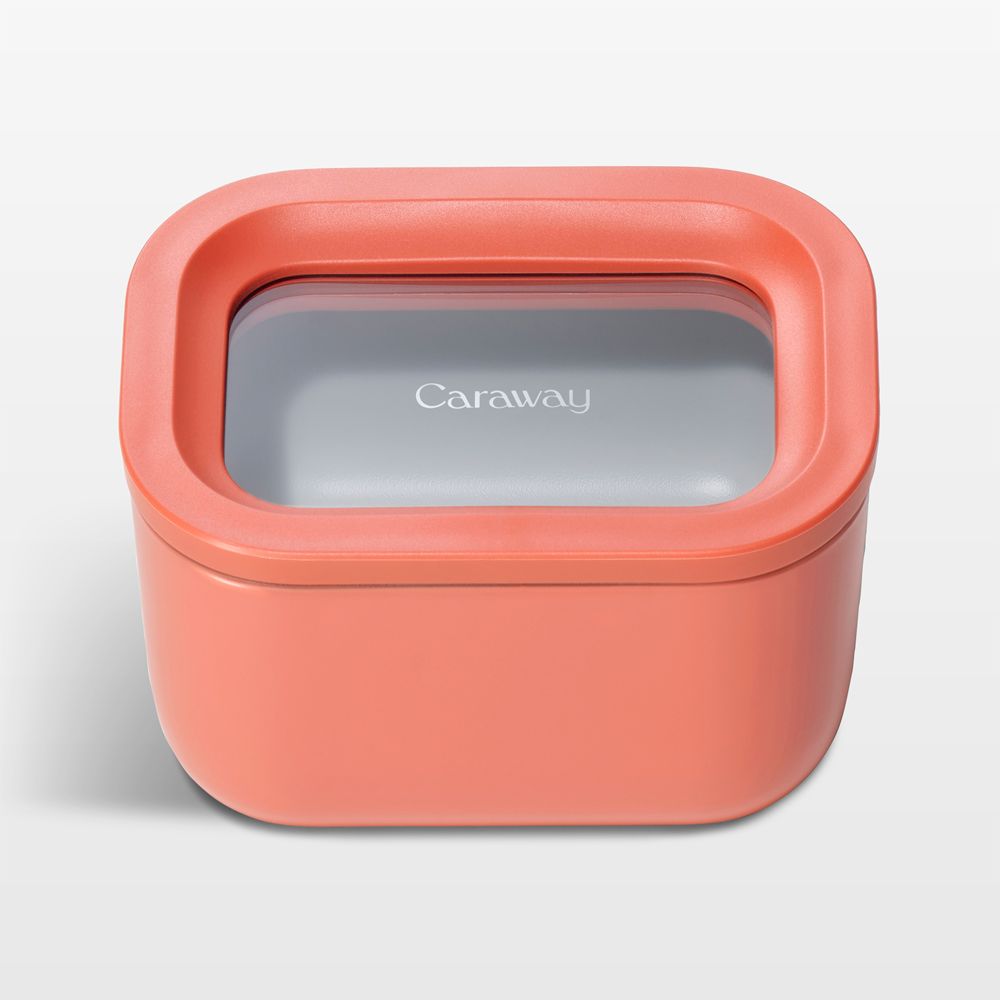 Caraway Perracotta Mini Rectangular Ceramic-Coated Glass Food Storage Container with Glass-Silicone Lid