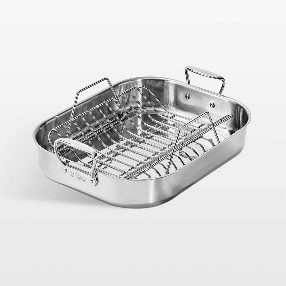 All-Clad Large 18"x14" Cookware Stainless Steel Roaster with Rack
