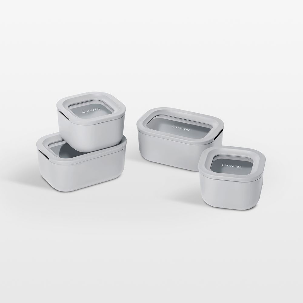 Caraway Grey Mini 9-Piece Ceramic-Coated Glass Food Storage Container Set with Glass-Silicone Lids