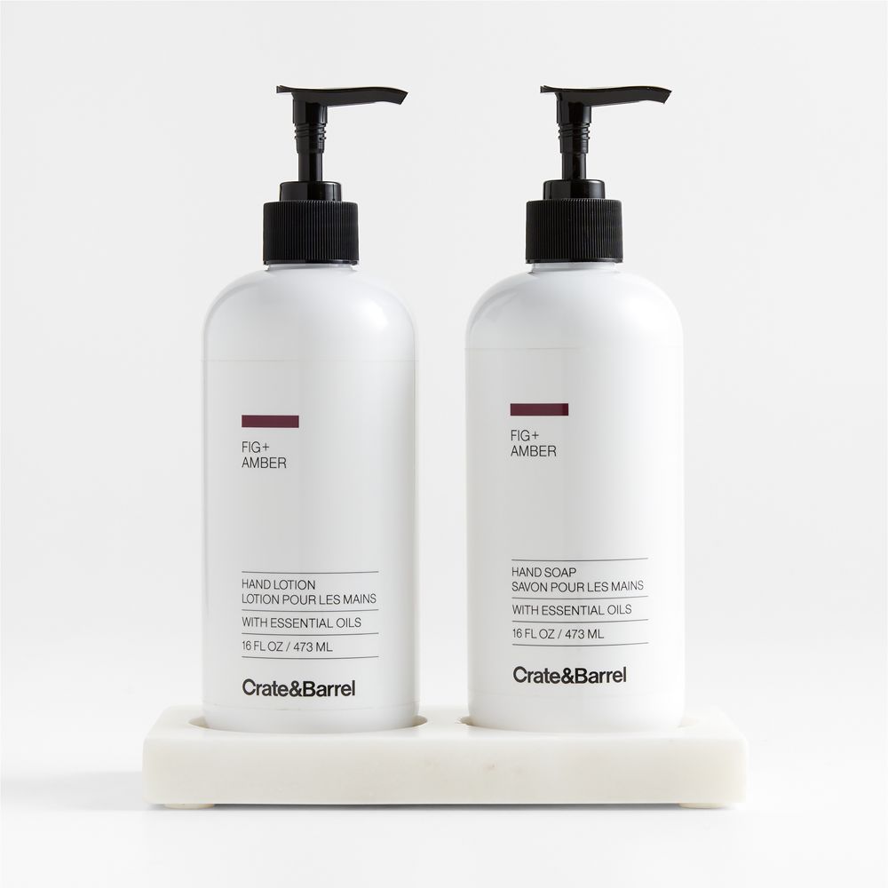 Fig + Amber Hand Soap & Lotion 3-Piece Set with White Kitchen Marble Caddy