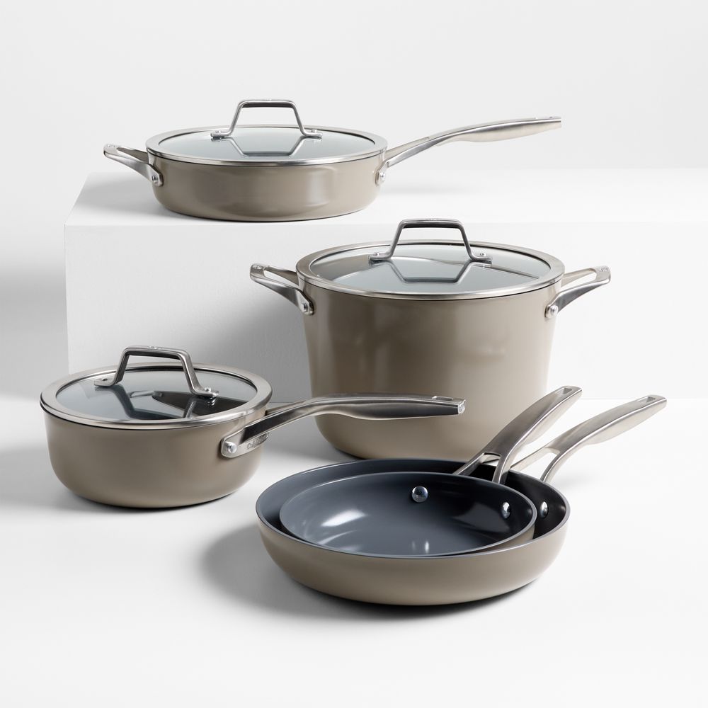 Calphalon Ceramic Nonstick Taupe 8-Piece Cookware Set