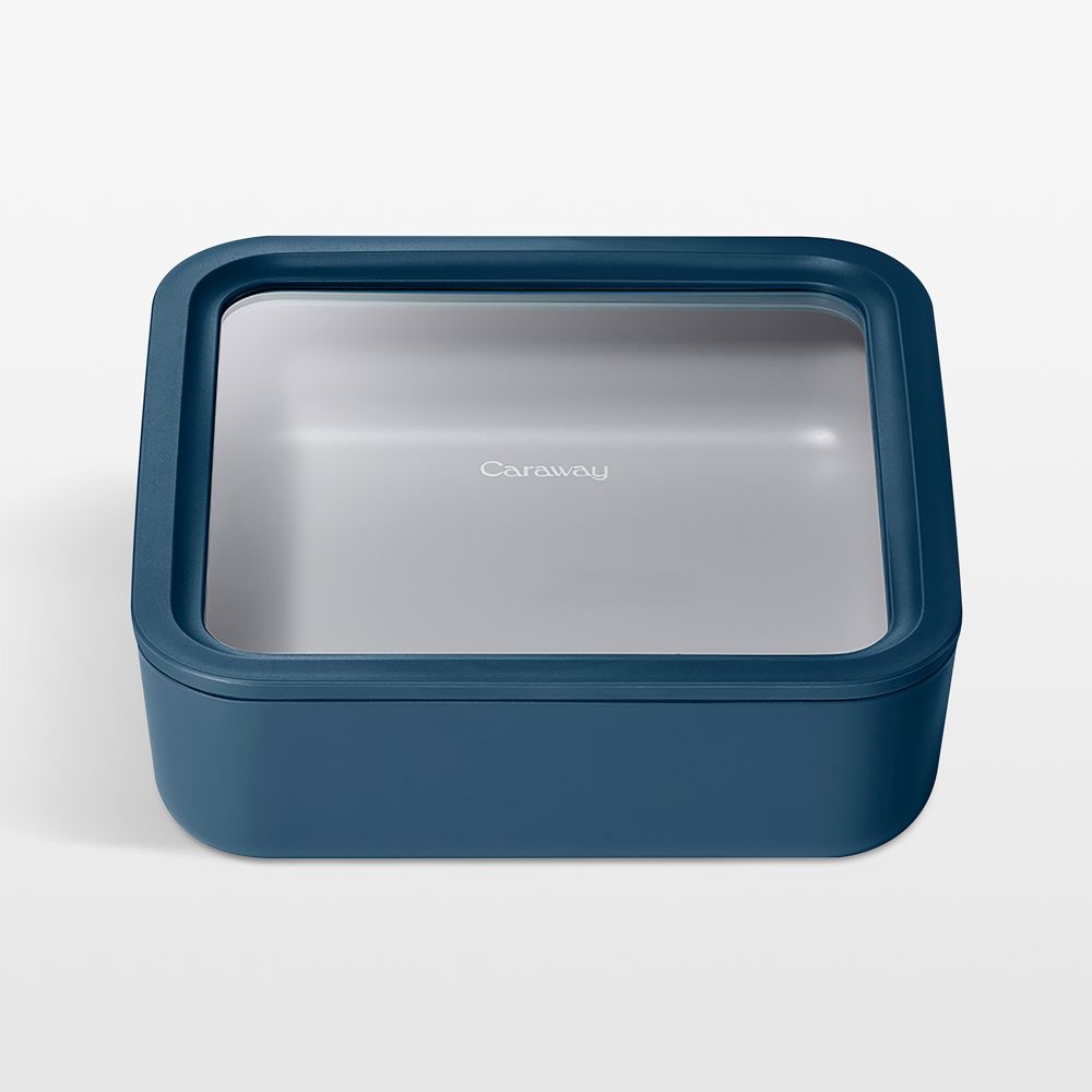Caraway Navy 10-Cup Square Glass Food Storage Container with Lid
