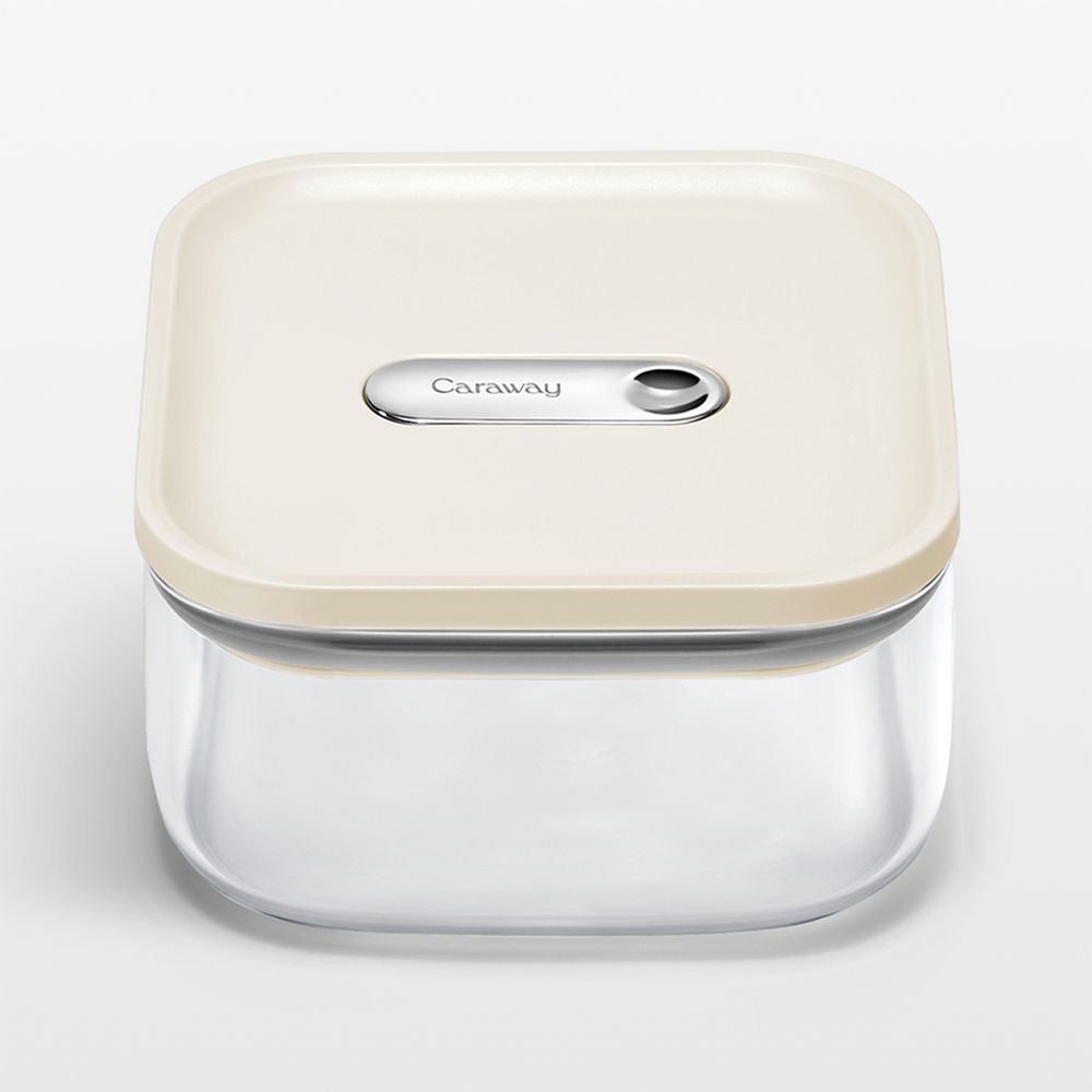 Caraway Cream Airtight 0.9-Qt. Small Glass Food Storage Container with Plastic and Silicone Lids