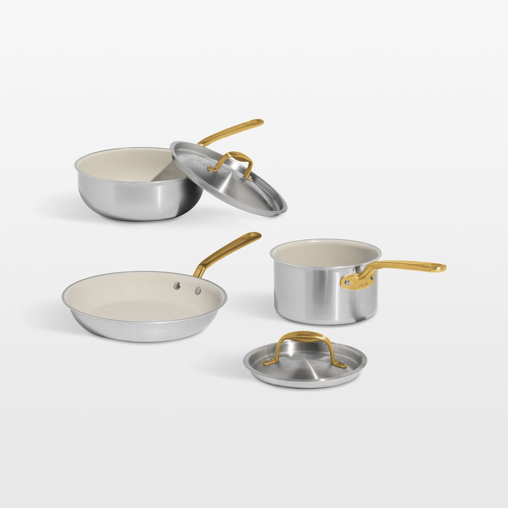 Made In CeramiClad Nonstick 5-Piece Cookware Set with Antique Brass Hardware