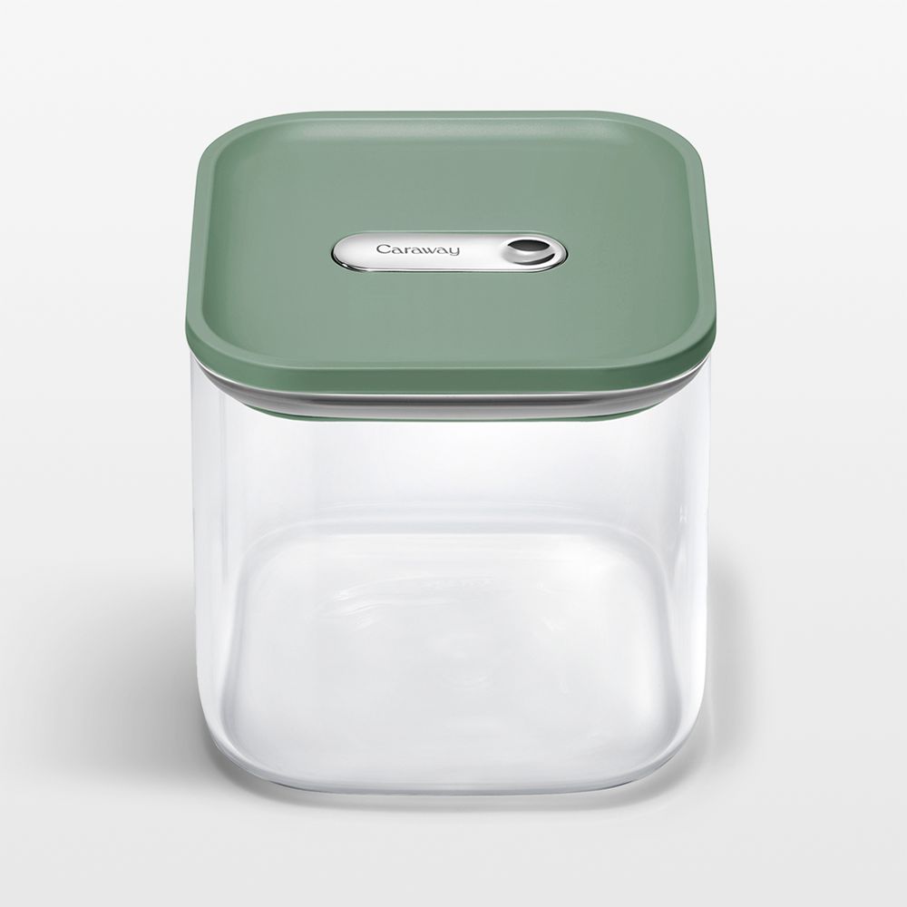 Caraway Sage Airtight 2.5-Qt. Medium Glass Food Storage Container with Plastic and Silicone Lids
