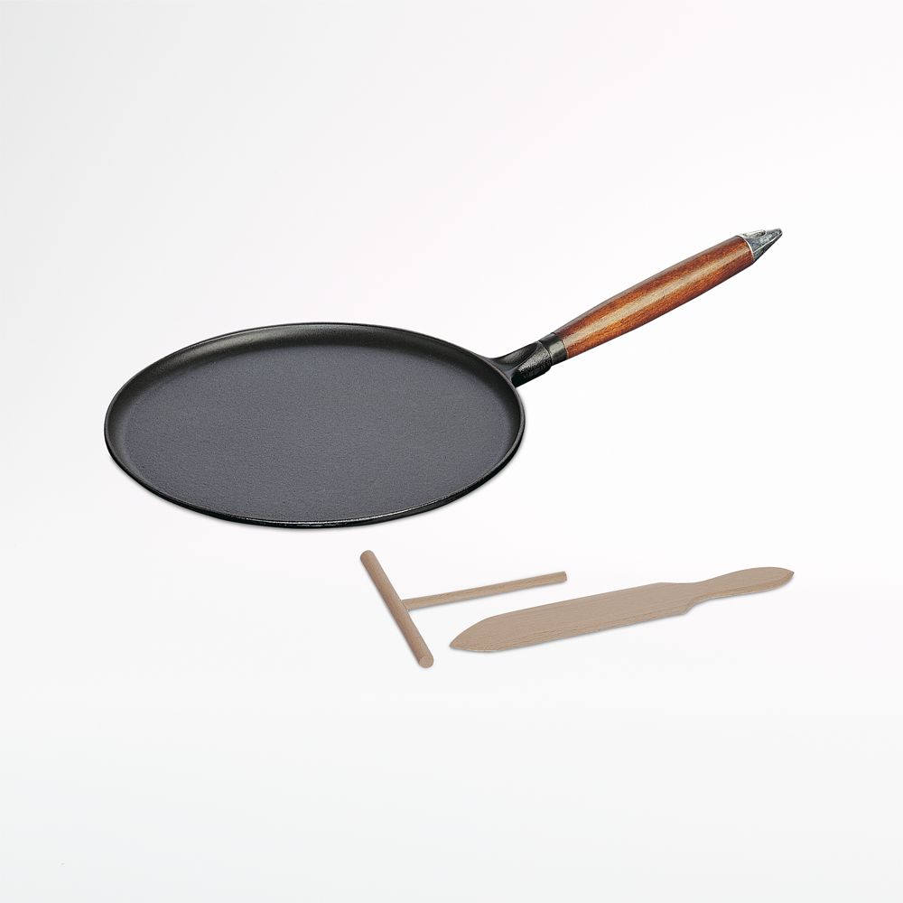 Staub Matte Black Cast Iron 11" Crepe Pan with Spreader and Spatula