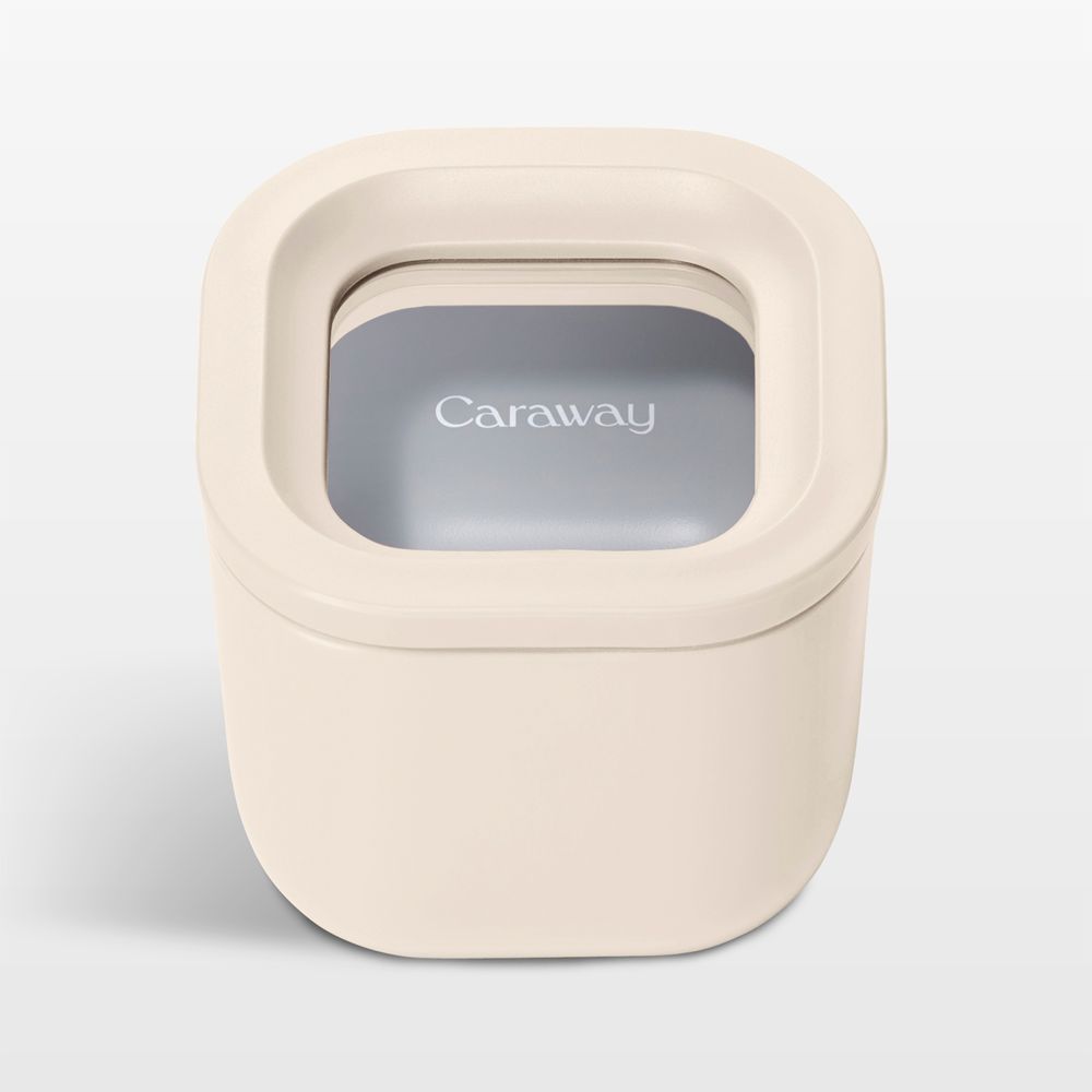 Caraway Cream Mini Square Ceramic-Coated Glass Food Storage Container with Glass-Silicone Lid