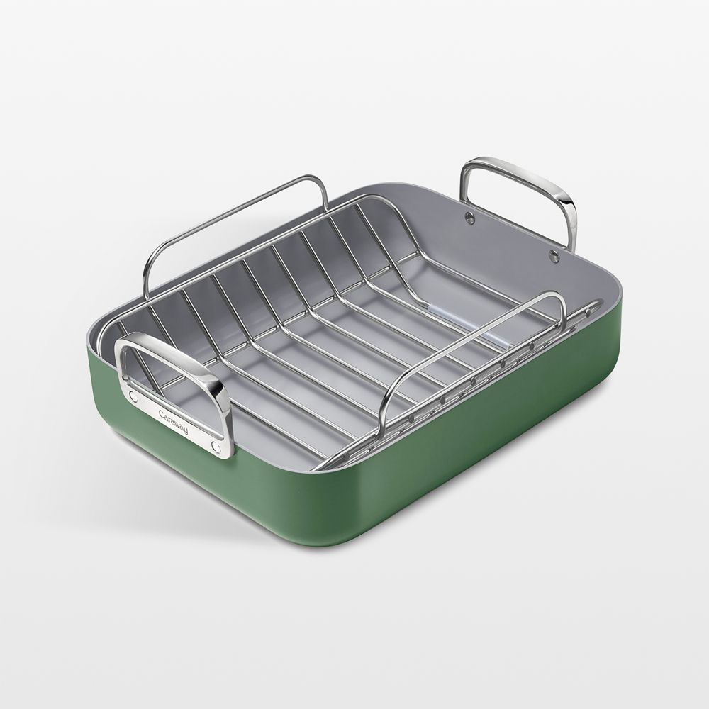 Caraway 16.5" Sage Ceramic Nonstick Roasting Pan with Rack