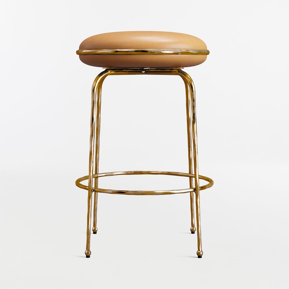Bess Leather and Metal Backless Swivel Counter Stool by Brigette Romanek