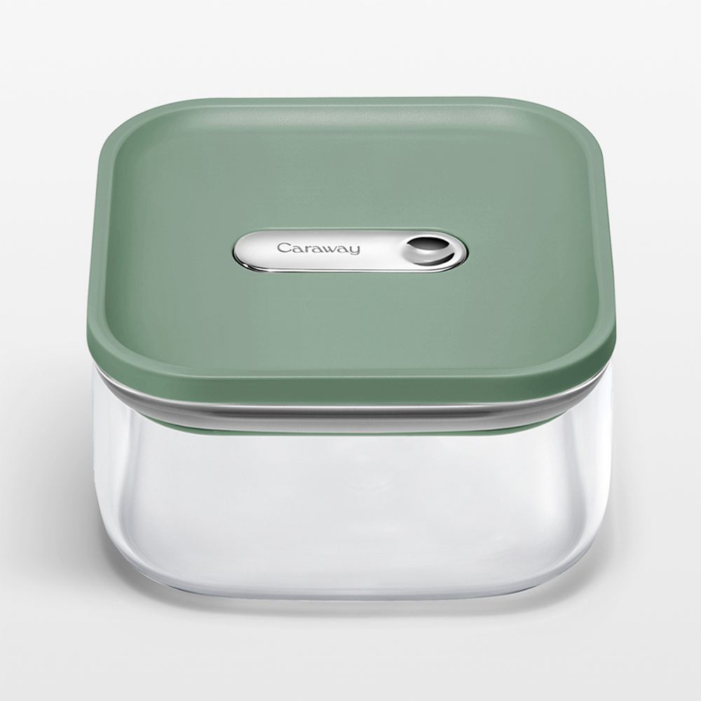 Caraway Sage Airtight 0.9-Qt. Glass Food Storage Container with Plastic and Silicone Lids