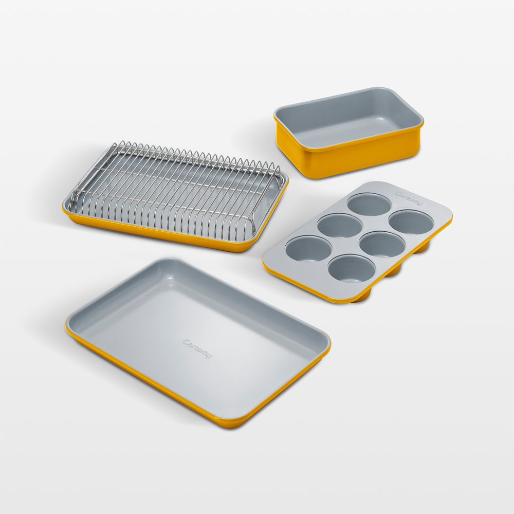 Caraway Marigold Ceramic Nonstick 5-Piece Mini Bakeware Set with Storage Tray