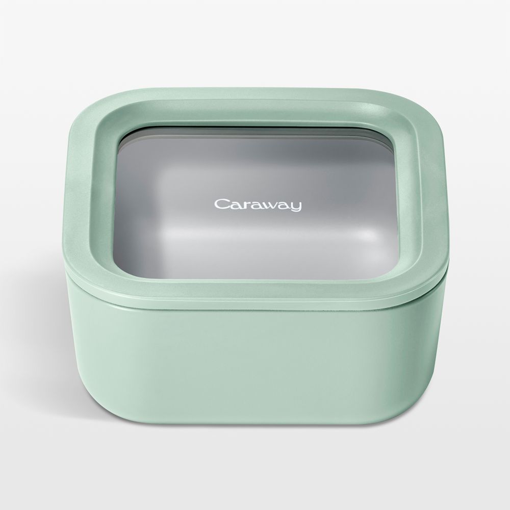 Caraway Mist 4.4-Cup Square Nonstick Glass Food Storage Container with Lid