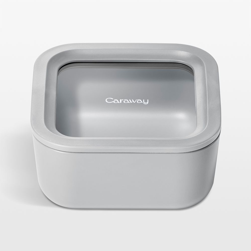 Caraway Grey 4.4-Cup Square Nonstick Glass Food Storage Container with Lid