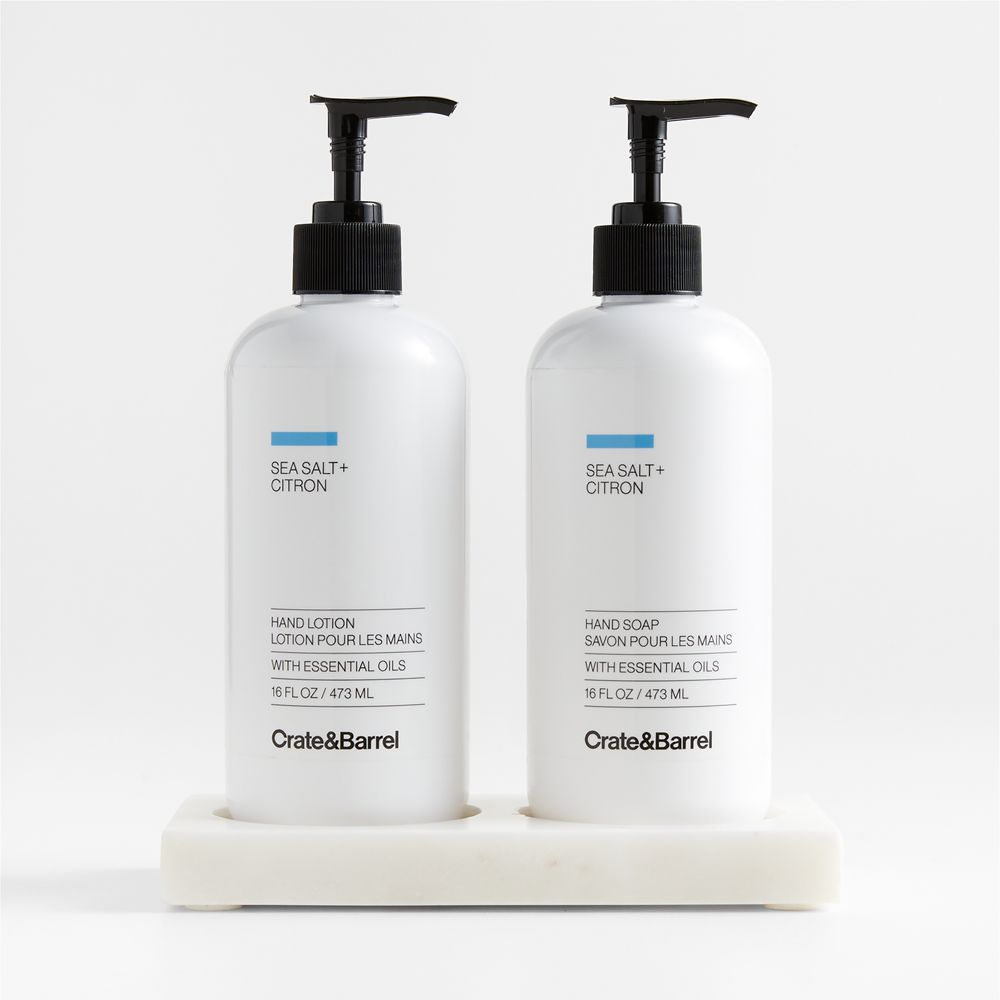 Sea Salt + Citron Hand Soap & Lotion 3-Piece Set with White Kitchen Marble Caddy