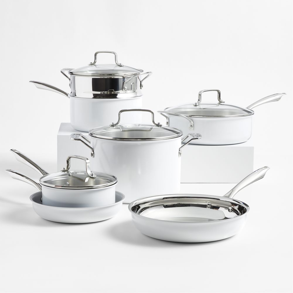 Cuisinart 11-Piece Matte White Stainless Steel Cookware Set with Ceramic Nonstick Fry Pan