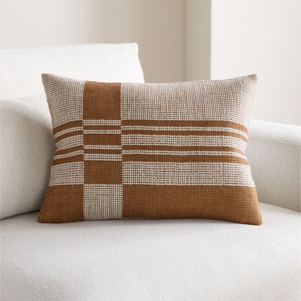 Wool and Linen Blend Plaid 22"x15" Maple Brown Throw Pillow
