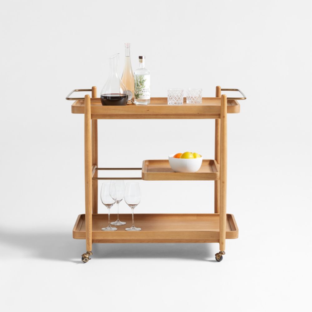 Vitae 36" Natural Solid Elm Wood Bar Cart with Removable Tray
