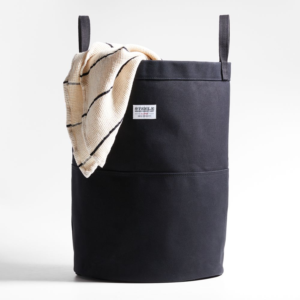 Steele Tall Black Canvas Storage and Laundry Basket