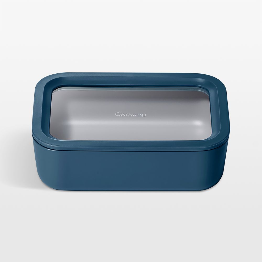 Caraway Navy 6.6-Cup Nonstick Glass Food Storage Container with Lid