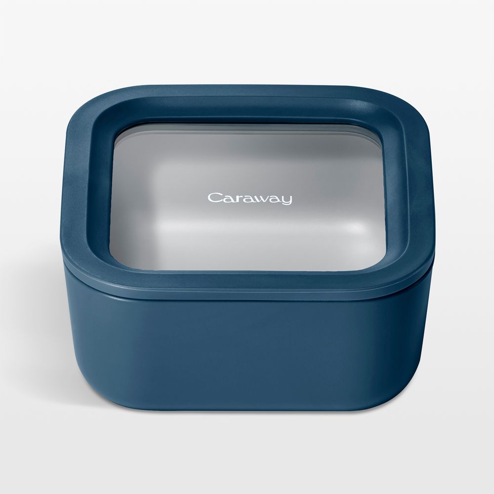 Caraway Navy 4.4-Cup Square Nonstick Glass Food Storage Container with Lid