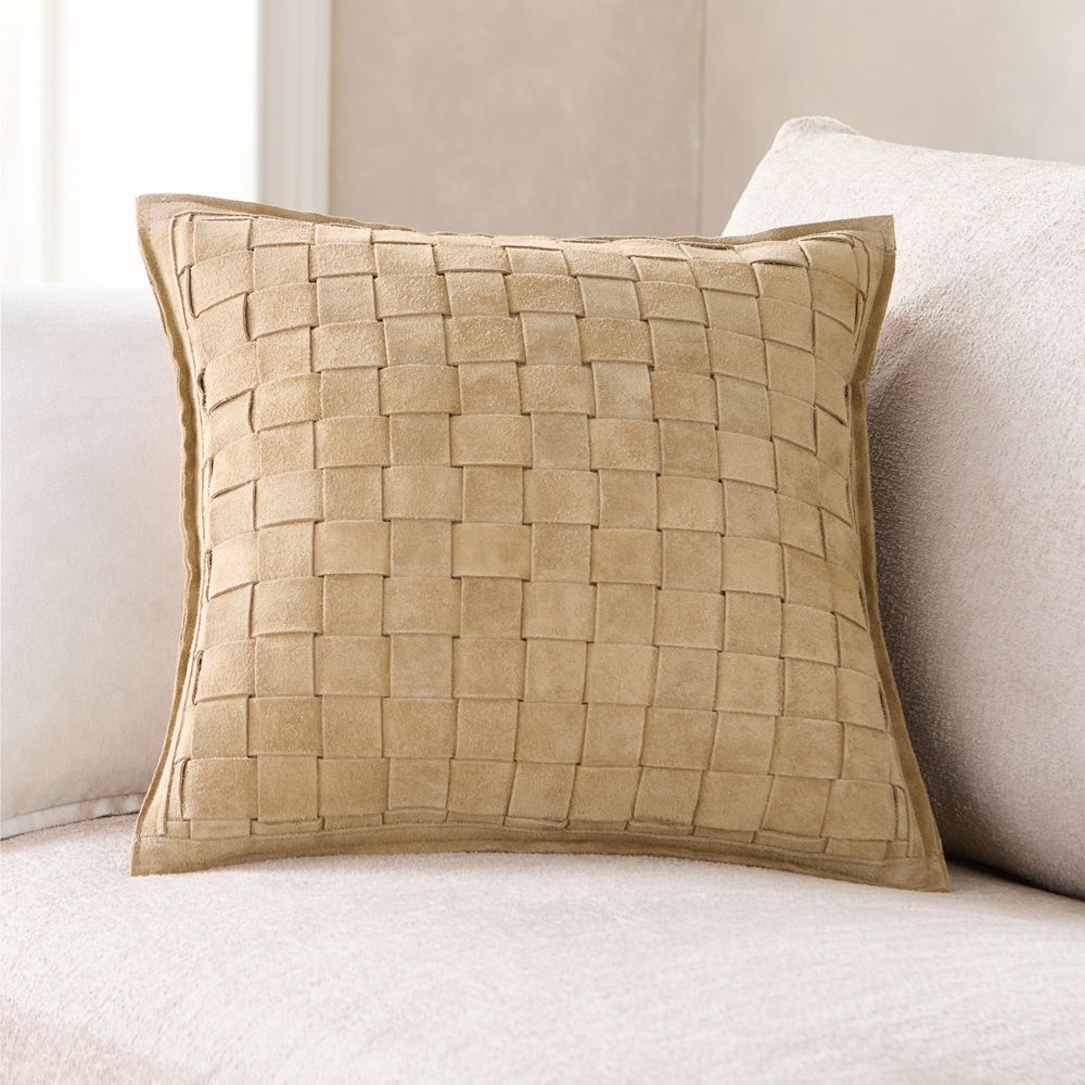 Hyde Woven Suede 20"x20" Camel Tan Throw Pillow