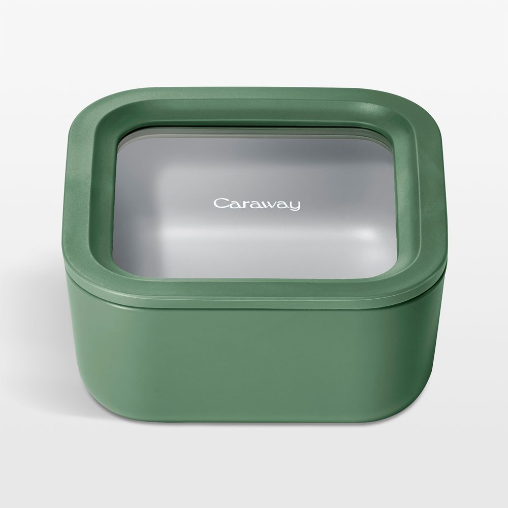 Caraway Sage 4.4-Cup Square Nonstick Glass Food Storage Container with Lid