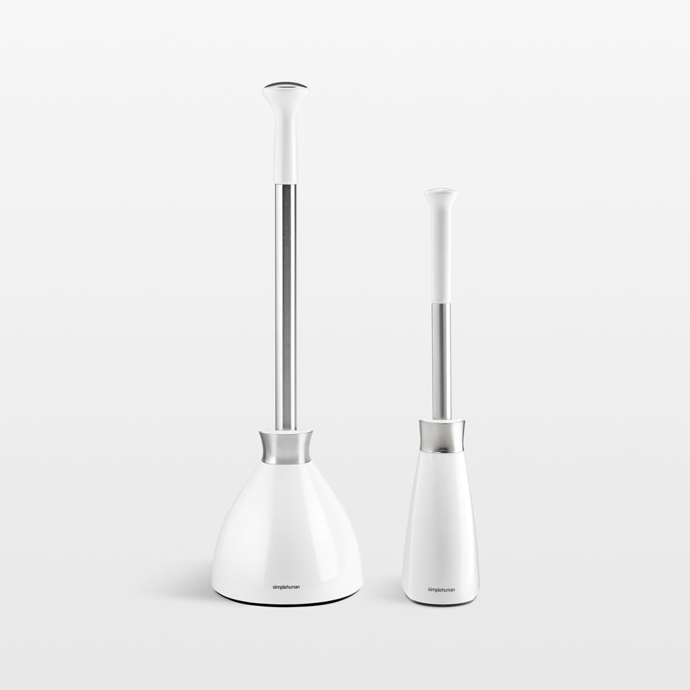 Simplehuman Toilet Brush and Plunger Set, White Steel