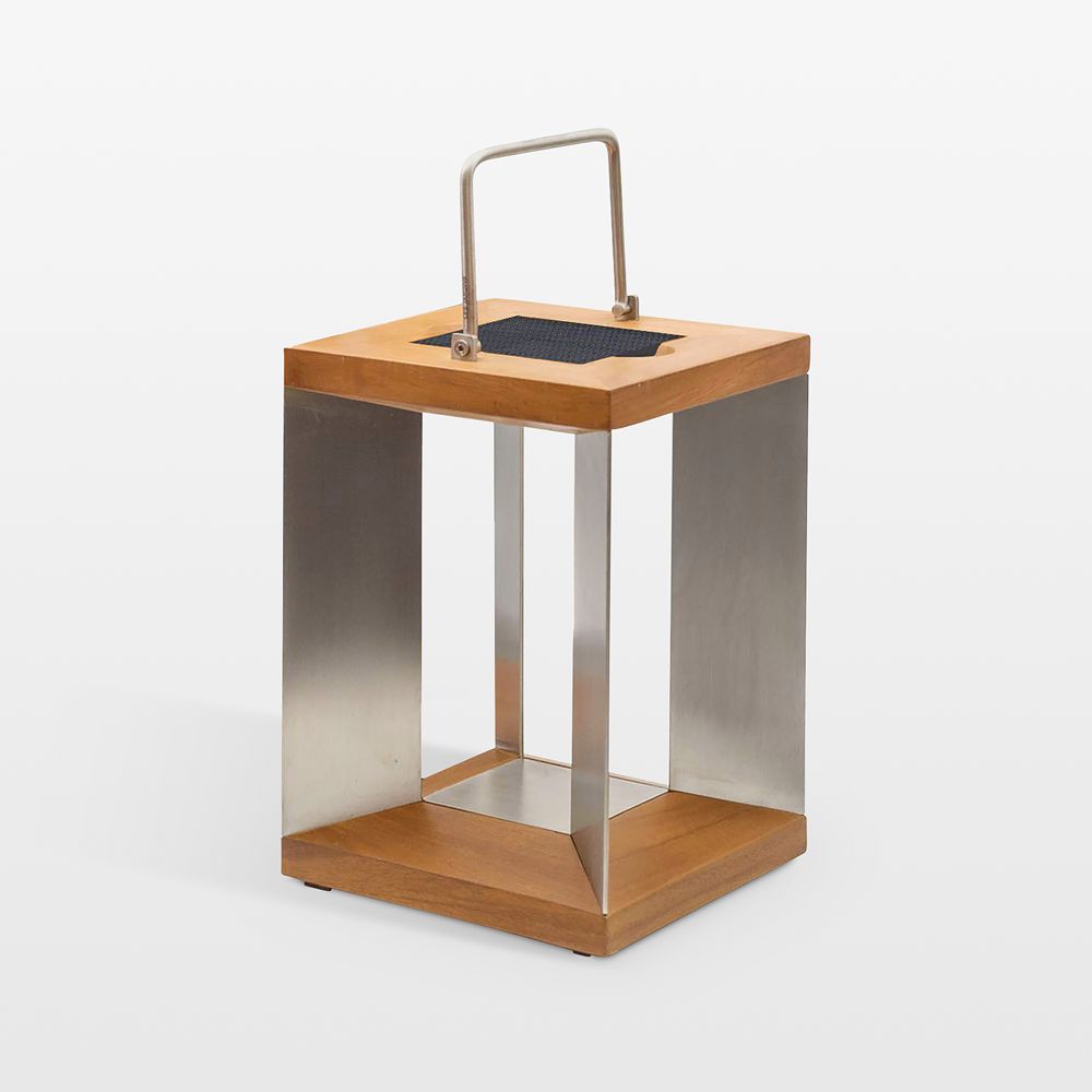 Blade Teak and Stainless Steel LED Solar Outdoor Lanterns
