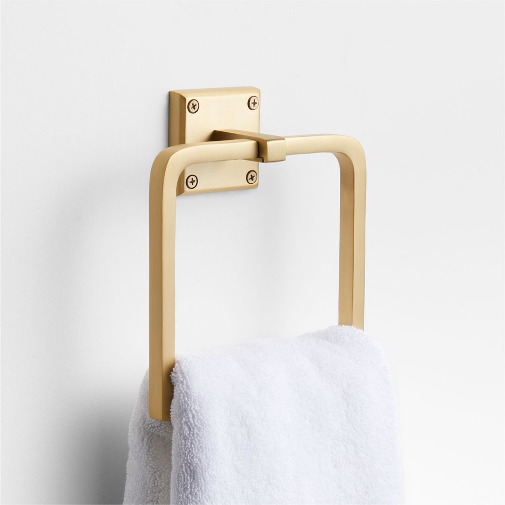 Square Edge Brushed Brass Bathroom Hand Towel Ring