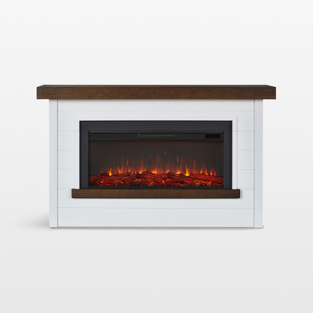 Brynwood White and Brown Wood Electric Fireplace 67"