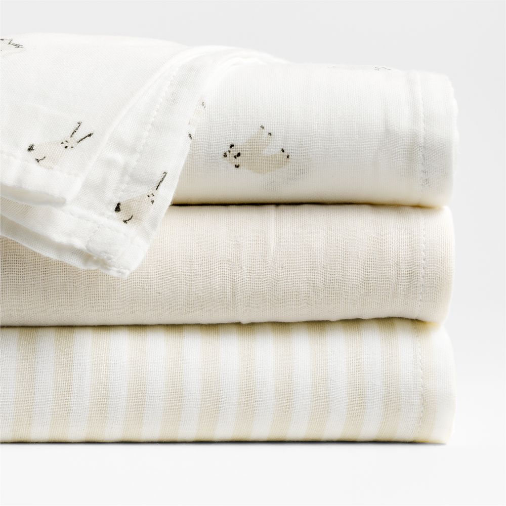 Supersoft Natural Organic Cotton Gauze Sleepytime Baby Swaddle Blankets, Set of 3