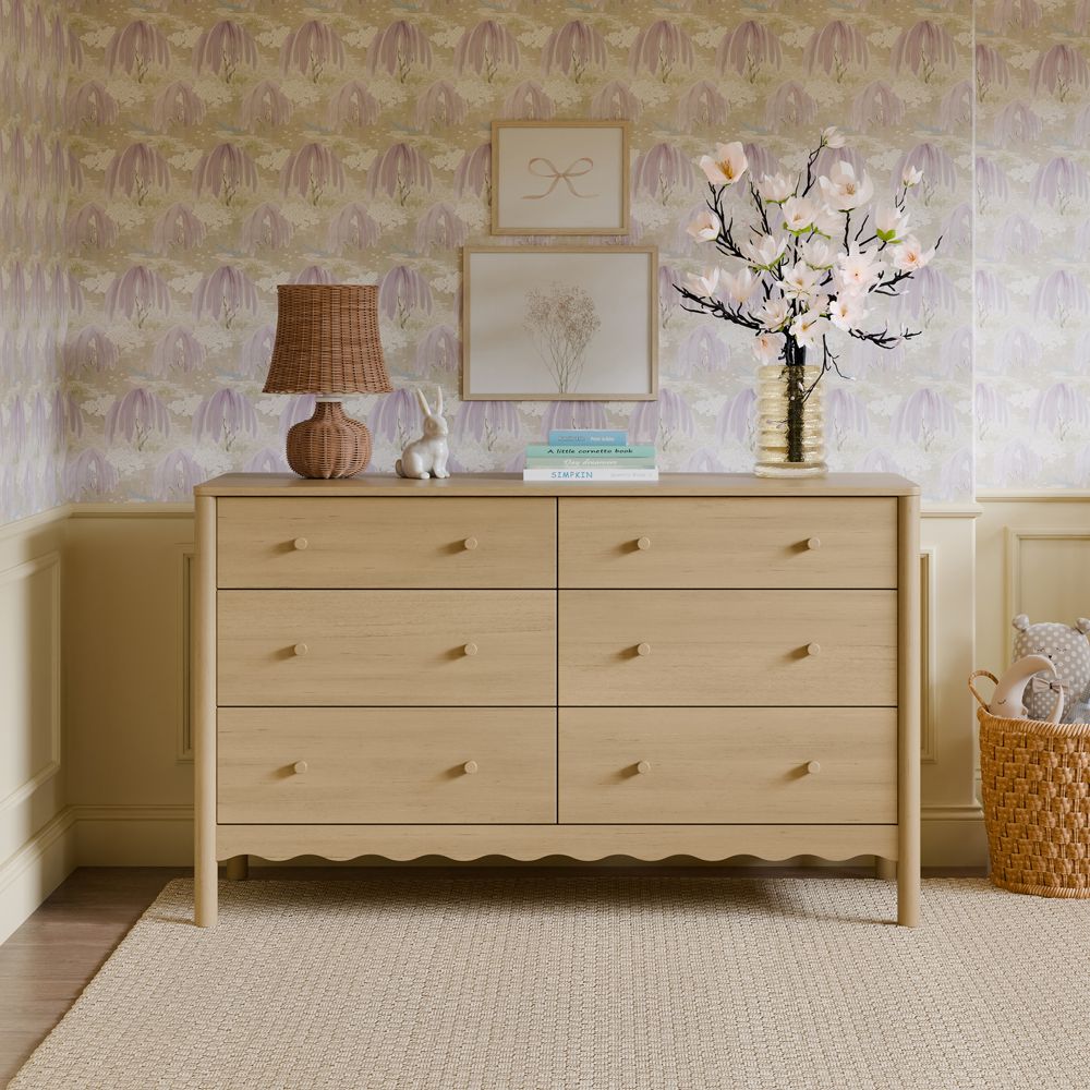 Babyletto Swell 20" Washed Pine Wood Wide 6-Drawer Kids Dresser
