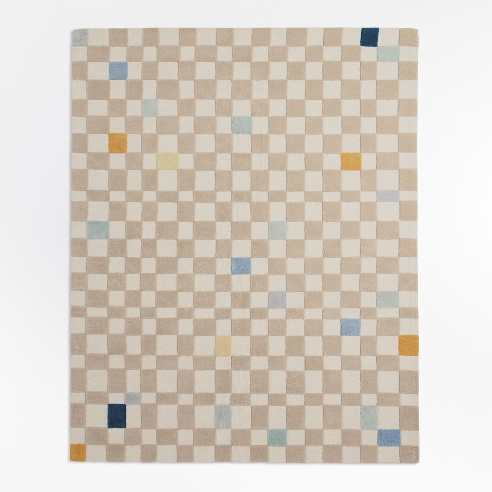 Imperfect Checkerboard Multi Blue Wool Kids Area Rug