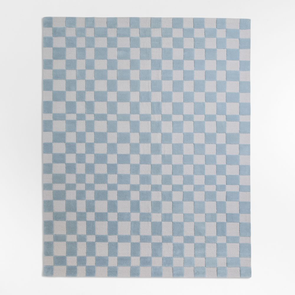 Imperfect Checkerboard Sky Blue Wool Kids Area Rug