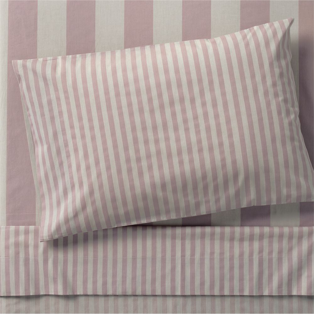 Riviera Plum Rose and Oatmeal Stripe Organic Cotton Kids Sheet Set