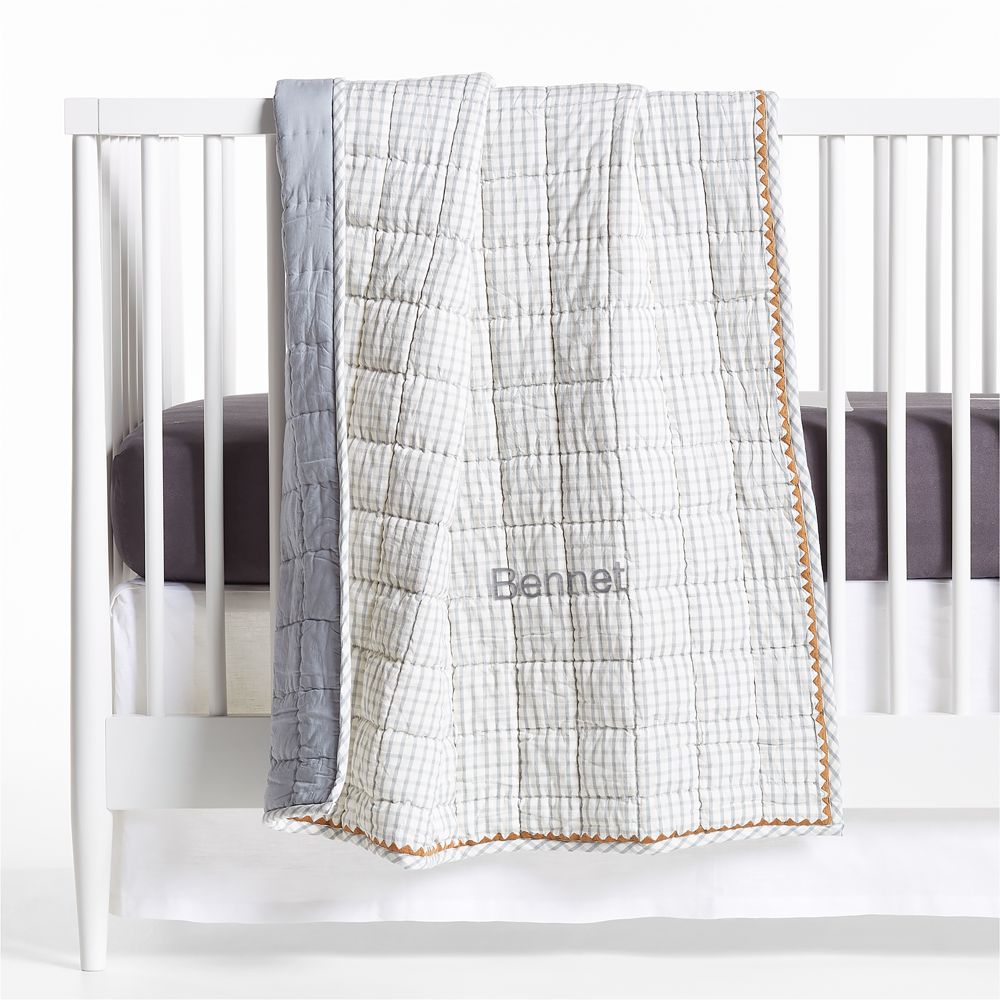 Window Pane Blue 100% Organic Cotton Baby Crib Quilt