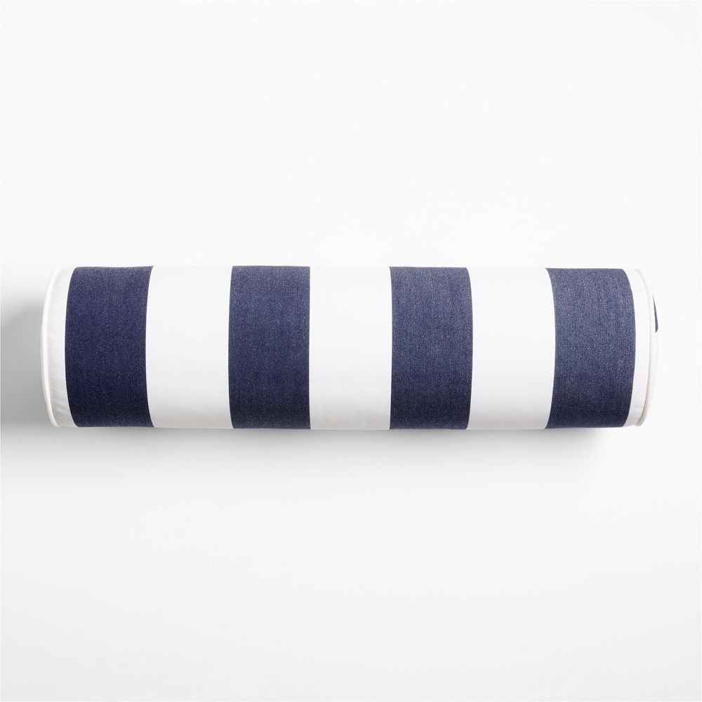 Sunbrella Canvas Navy Cabana Stripe Bolster Outdoor Throw Pillow
