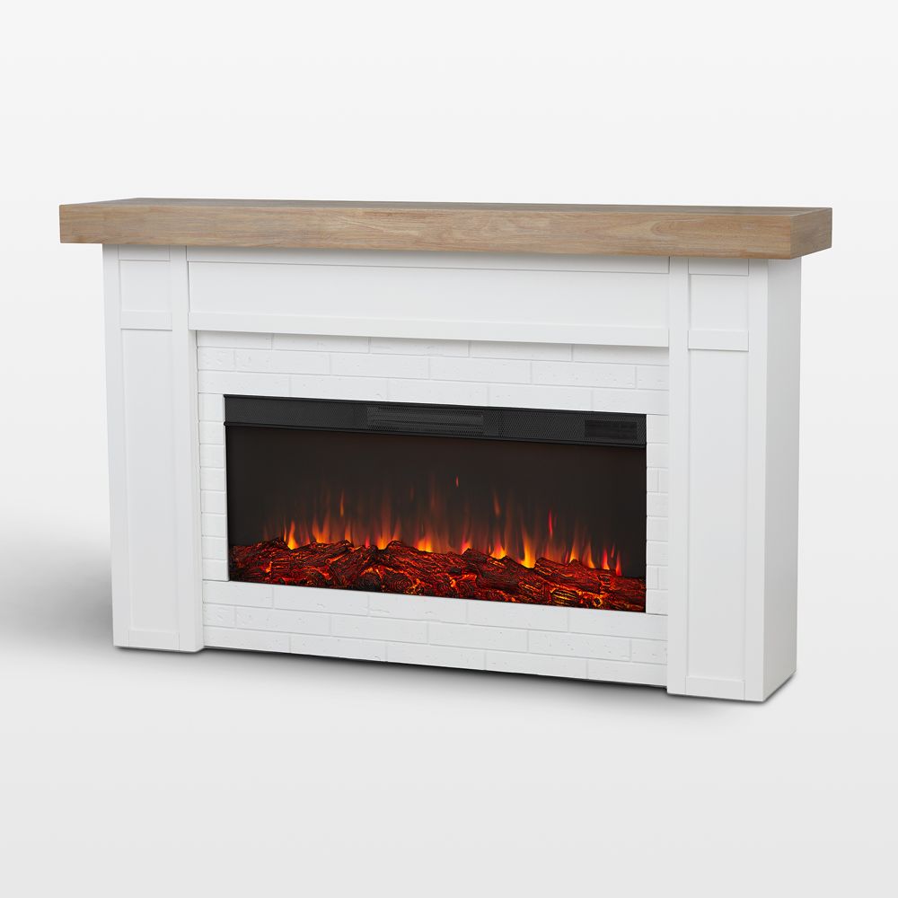 Grange White and Brown Wood Electric Fireplace 64"