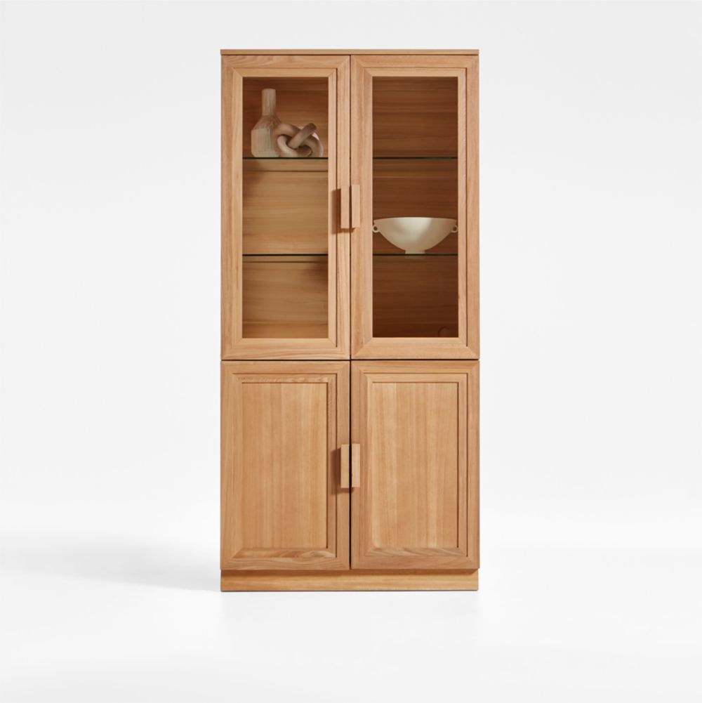 Calypso 36" Natural Wood Storage Cabinet with Glass and Wood Doors
