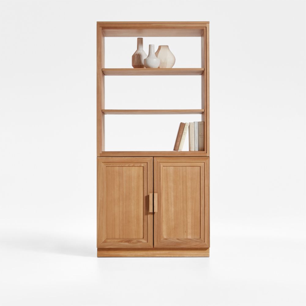 Calypso 36" Natural Wood Bookcase with Wood-Door Storage
