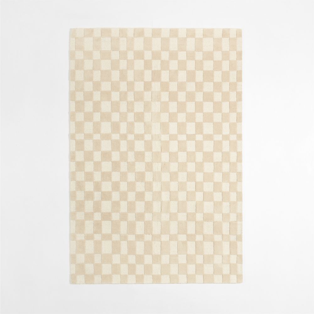 Imperfect Checkerboard Calm Beige Wool Kids Area Rug