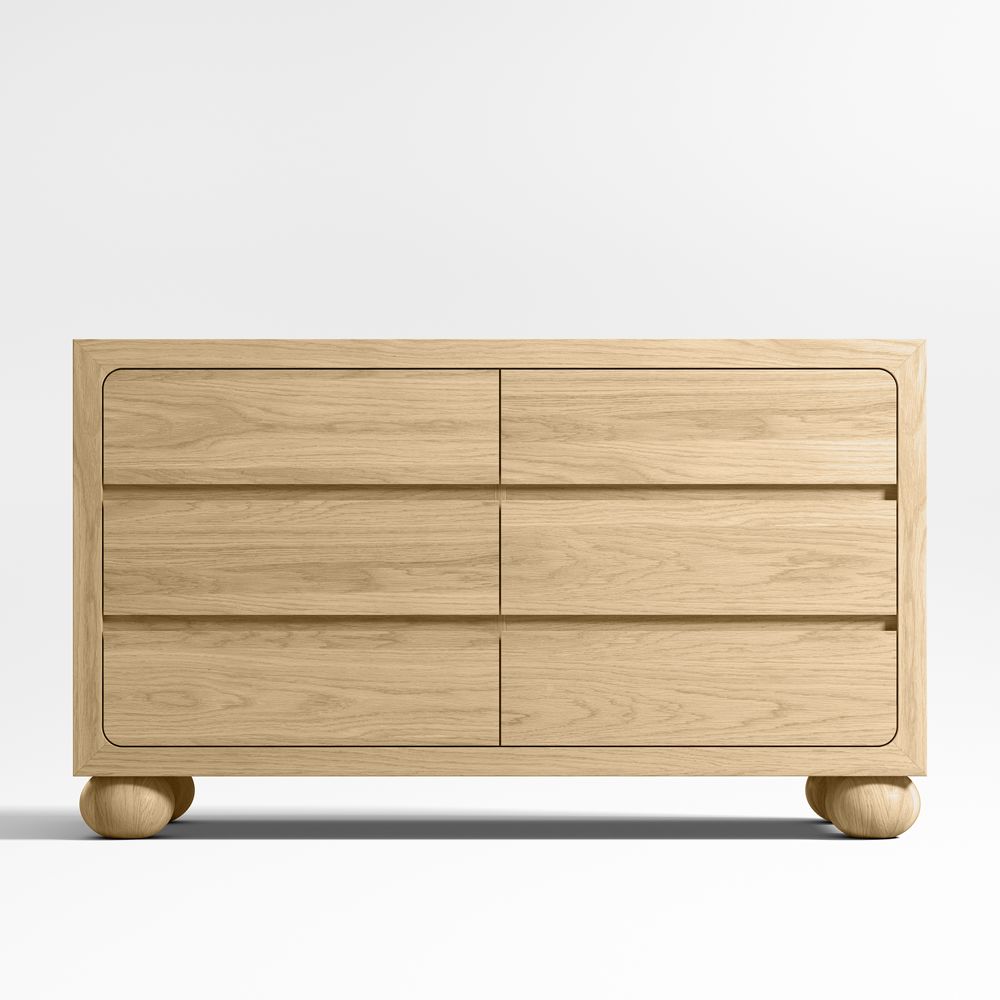 Emery 52" Natural Oak Wood Wide 6-Drawer Kids Dresser