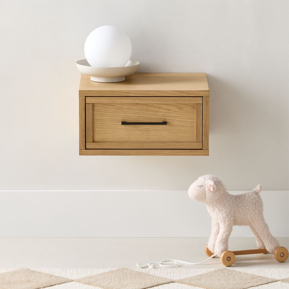 Oliver 16" Natural Oak Wood Floating Kids Nightstand with Drawer