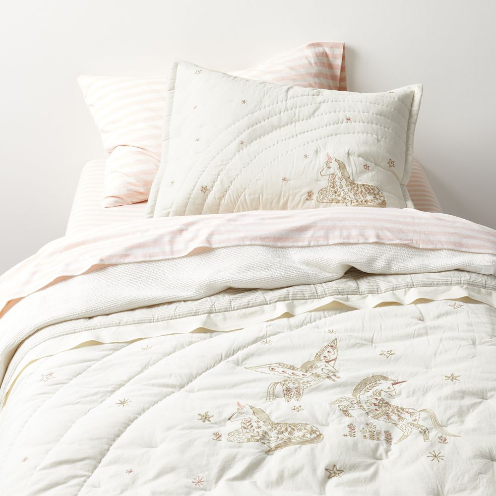 Unicorn Dreams Embroidered Organic Cotton Kids Quilt