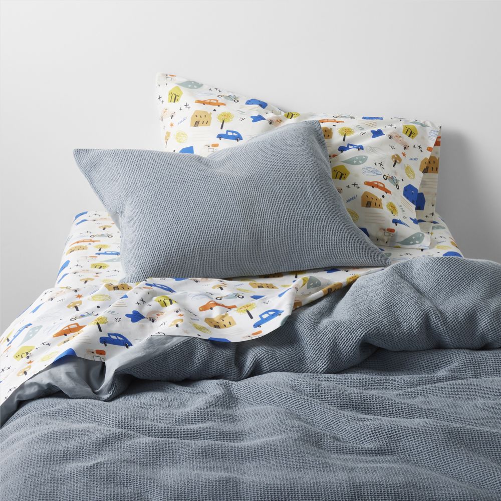 Scoop Light Blue Waffle Weave Organic Cotton Kids Duvet Cover